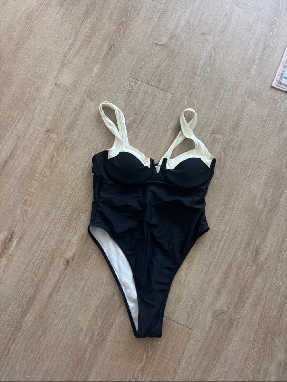 Black and Cream One-Piece Swimsuit